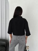 Crop Yakalı Gömlek Üç Çeyrek Sleeve Kol - Siyah resmi